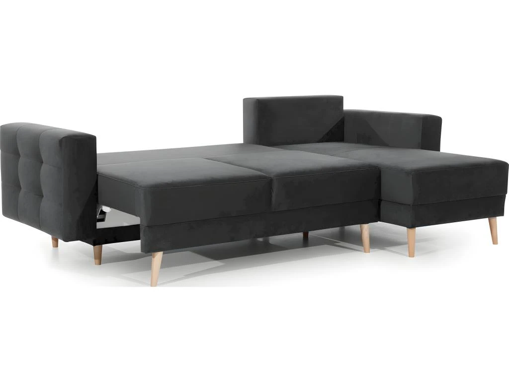 Canapé D'angle Convertible ASSIA VELOURS - En Tissu De Qualité 5 Places, Gris Anthracite, Angle Droit (vu De Face) 4 Canapé D'angle Convertible ASSIA VELOURS - En Tissu De Qualité 5 Places, Gris Anthracite, Angle Droit (vu De Face) – Image 4