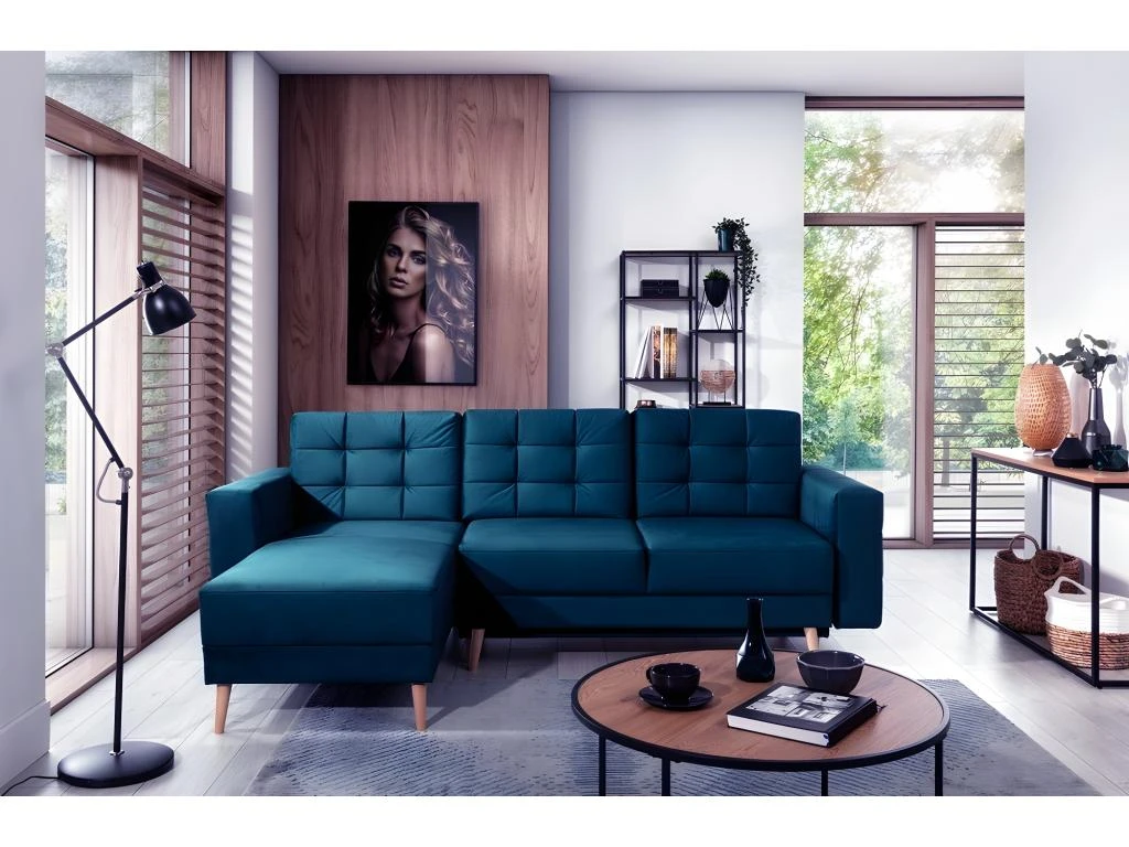 Canapé D'angle Convertible ASSIA VELOURS - En Tissu De Qualité 5 Places, Bleu Foncé, Angle Gauche (vu De Face) 2 Canapé D'angle Convertible ASSIA VELOURS - En Tissu De Qualité 5 Places, Bleu Foncé, Angle Gauche (vu De Face) – Image 2