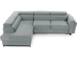 Canapé D'angle Convertible - KARL VELOURS - En Tissu Prestige - 5 Places, Gris Clair, Angle Gauche (vu De Face) -Canapé Soldes Boutique canape 9993909