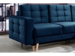 Canapé D'angle Convertible ASSIA VELOURS - En Tissu De Qualité 5 Places, Bleu Foncé, Angle Droit (vu De Face) -Canapé Soldes Boutique canape 9993925