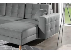 Canapé Panoramique Convertible - ASMA VELOURS - En Tissu De Qualité 5 Places, Gris, Méridienne à Droite Et Angle à Gauche (vu De Face) -Canapé Soldes Boutique canape 9993989