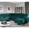 Canapé Panoramique Convertible - ASMA VELOURS - En Tissu De Qualité 5 Places, Vert Foncé, Méridienne à Droite Et Angle à Gauche (vu De Face)
