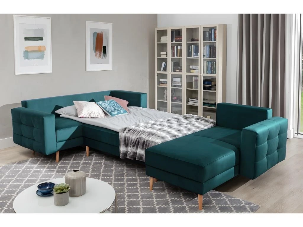 Canapé Panoramique Convertible - ASMA VELOURS - En Tissu De Qualité 5 Places, Vert Foncé, Méridienne à Droite Et Angle à Gauche (vu De Face) 2 Canapé Panoramique Convertible - ASMA VELOURS - En Tissu De Qualité 5 Places, Vert Foncé, Méridienne à Droite Et Angle à Gauche (vu De Face) – Image 2