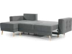 Canapé D'angle Convertible - ASSIA VELOURS - En Tissu De Qualité 5 Places, Gris, Angle Gauche (vu De Face) -Canapé Soldes Boutique canape 9994077