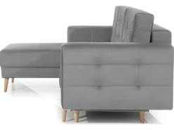 Canapé D'angle Convertible - ASSIA VELOURS - En Tissu De Qualité 5 Places, Gris, Angle Gauche (vu De Face) -Canapé Soldes Boutique canape 9994079