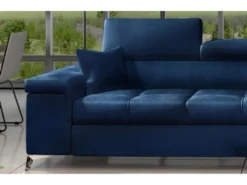 Canapé D'angle Convertible En Tissu Velours Luxe 5 Places, RICHARD, Bleu, Angle Droit -Canapé Soldes Boutique canape 9994193