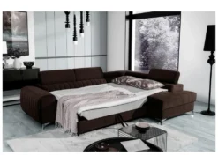 Canapé D'angle Convertible - LARRY VELOURS - En Tissu Luxe Marron, 5 Places, Angle Droit (vu De Face) -Canapé Soldes Boutique canape 9994325