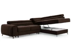 Canapé D'angle Convertible - LARRY VELOURS - En Tissu Luxe Marron, 5 Places, Angle Droit (vu De Face) -Canapé Soldes Boutique canape 9994327