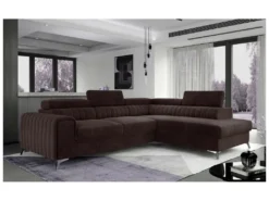 Canapé D'angle Convertible - LARRY VELOURS - En Tissu Luxe Marron, 5 Places, Angle Droit (vu De Face) -Canapé Soldes Boutique canape 9994329