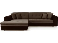 Canapé D'angle Convertible En Tissu Velours Luxe, Marron Et Chocolat, 5 Places, Angle Gauche (vu De Face), SOHO VELOURS