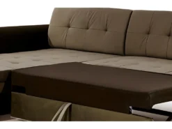 Canapé D'angle Convertible En Tissu Velours Luxe, Marron Et Chocolat, 5 Places, Angle Gauche (vu De Face), SOHO VELOURS -Canapé Soldes Boutique canape 9994389