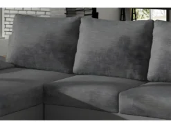 Canapé D'angle Convertible - En Tissu Gris Et Simili Gris, Angle Gauche (vu De Face) - LUCAS -Canapé Soldes Boutique canape 9994401