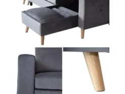 Canapé D'angle Convertible JAMES 3 Places En Velours Gris - HAPPY GARDEN -Canapé Soldes Boutique canape 9994419