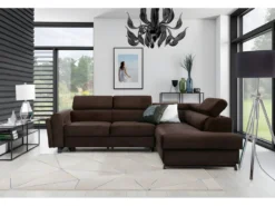 Canapé D'angle Convertible - KARL VELOURS - En Tissu Prestige, 5 Places, Chocolat, Angle Droit (vu De Face)