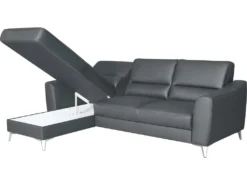 Canapé D'angle Convertible En Cuir Italien De Luxe 5 Places SANTORIN, Avec Coffre, Gris Foncé, Angle Gauche (vu De Face) -Canapé Soldes Boutique canape 9994509