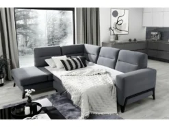 Canapé D'angle Convertible - CASTA VELOURS - En Tissu Luxe, BLEU, 5/6 Places, Angle Gauche (vu De Face) -Canapé Soldes Boutique canape 9994577