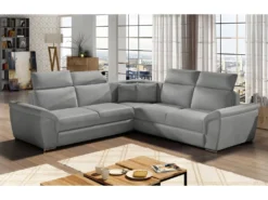 Canapé D'angle Convertible - FELIPE VELOURS - En Tissu Luxe Gris Clair, 5/6 Places