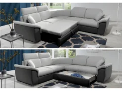 Canapé D'angle Convertible - FELIPE VELOURS - En Tissu Luxe Gris Clair, 5/6 Places -Canapé Soldes Boutique canape 9994583