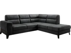 Canapé D'angle Convertible - CASTA VELOURS - En Tissu Luxe, Anthracite, 5/6 Places, Angle Droit (vu De Face)