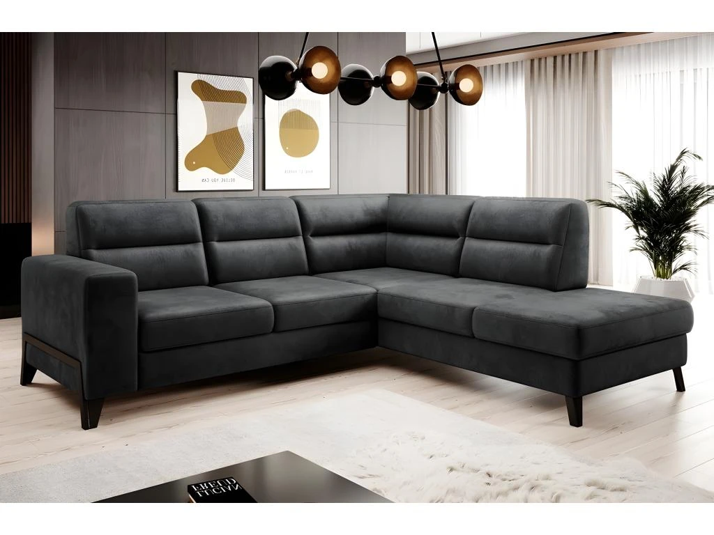 Canapé D'angle Convertible - CASTA VELOURS - En Tissu Luxe, Anthracite, 5/6 Places, Angle Droit (vu De Face) 3 Canapé D'angle Convertible - CASTA VELOURS - En Tissu Luxe, Anthracite, 5/6 Places, Angle Droit (vu De Face) – Image 3