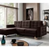 Canapé D'angle Convertible ASSIA VELOURS - En Tissu De Qualité 5 Places, Marron Foncé, Angle Gauche (vu De Face)