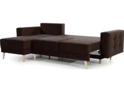 Canapé D'angle Convertible ASSIA VELOURS - En Tissu De Qualité 5 Places, Marron Foncé, Angle Gauche (vu De Face) -Canapé Soldes Boutique canape 9994681