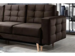 Canapé D'angle Convertible ASSIA VELOURS - En Tissu De Qualité 5 Places, Marron Foncé, Angle Gauche (vu De Face) -Canapé Soldes Boutique canape 9994683