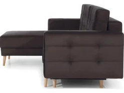 Canapé D'angle Convertible ASSIA VELOURS - En Tissu De Qualité 5 Places, Marron Foncé, Angle Gauche (vu De Face) -Canapé Soldes Boutique canape 9994685