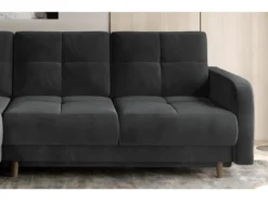 Canapé D'angle Convertible En Tissu Velours Luxe, Rangement - Gris Foncé, Angle Gauche (vu De Face), ROXANE VELOURS -Canapé Soldes Boutique canape 9994819