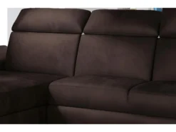 Canapé D'angle Convertible En Tissu Velours Prestige, Marron, 5 Places, Angle Gauche (vu De Face) - TRESOR -Canapé Soldes Boutique canape 9994881