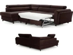 Canapé D'angle Convertible - KARL VELOURS - En Tissu Prestige - 5 Places, Chocolat, Angle Gauche (vu De Face) -Canapé Soldes Boutique canape 9995039