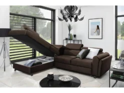 Canapé D'angle Convertible - KARL VELOURS - En Tissu Prestige - 5 Places, Chocolat, Angle Gauche (vu De Face) -Canapé Soldes Boutique canape 9995041