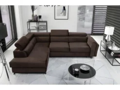 Canapé D'angle Convertible - KARL VELOURS - En Tissu Prestige - 5 Places, Chocolat, Angle Gauche (vu De Face) -Canapé Soldes Boutique canape 9995045