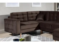 Canapé Panoramique Convertible - ASMA VELOURS - En Tissu De Qualité 5 Places, Marron Foncé, Méridienne à Droite Et Angle à Gauche (vu De Face) -Canapé Soldes Boutique canape 9995119