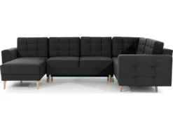 Canapé Panoramique Convertible - ASMA VELOURS - En Tissu De Qualité 5 Places, Gris Anthracite, Méridienne à Gauche Et Angle à Droite (vu De Face) -Canapé Soldes Boutique canape 9995243