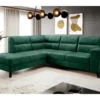Canapé D'angle Convertible - CASTA VELOURS - En Tissu Luxe, VERT, 5/6 Places, Angle Gauche (vu De Face)