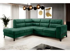 Canapé D'angle Convertible - CASTA VELOURS - En Tissu Luxe, VERT, 5/6 Places, Angle Gauche (vu De Face)