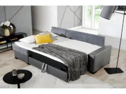 Canapé D'angle Convertible - En Tissu Marron Et Simili Chocolat, Angle Gauche (vu De Face) - LUCAS -Canapé Soldes Boutique canape 9995347