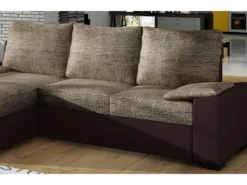 Canapé D'angle Convertible - En Tissu Marron Et Simili Chocolat, Angle Gauche (vu De Face) - LUCAS -Canapé Soldes Boutique canape 9995349