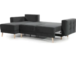 Canapé D'angle Convertible ASSIA VELOURS - En Tissu De Qualité 5 Places, Gris Anthracite, Angle Gauche (vu De Face) -Canapé Soldes Boutique canape 9995375