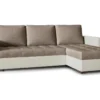 Canapé D'angle Convertible En Tissu Luxe Marron Et Simili Cuir Beige, 5 Places, Avec Coffre, Angle Droit (vu De Face), NESTOR
