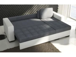 Canapé D'angle Convertible En Tissu Luxe Marron Et Simili Cuir Beige, 5 Places, Avec Coffre, Angle Droit (vu De Face), NESTOR -Canapé Soldes Boutique canape 9995403