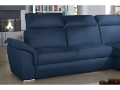 Canapé D'angle Convertible En Tissu Velours Prestige, Bleu, 5 Places, Angle Droit (vu De Face) - TRESOR -Canapé Soldes Boutique canape 9995437