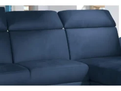 Canapé D'angle Convertible En Tissu Velours Prestige, Bleu, 5 Places, Angle Droit (vu De Face) - TRESOR -Canapé Soldes Boutique canape 9995439
