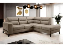 Canapé D'angle Convertible - CASTA VELOURS - En Tissu Luxe, Beige, 5/6 Places, Angle Droit (vu De Face) -Canapé Soldes Boutique canape 9995683