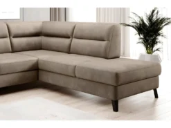 Canapé D'angle Convertible - CASTA VELOURS - En Tissu Luxe, Beige, 5/6 Places, Angle Droit (vu De Face) -Canapé Soldes Boutique canape 9995685