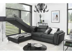 Canapé D'angle Convertible - KARL VELOURS - En Tissu Prestige - 5 Places, Gris Anthracite, Angle Gauche (vu De Face) -Canapé Soldes Boutique canape 9995727