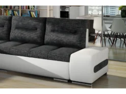 Canapé D'angle Convertible En Tissu Luxe Gris Foncé Et Simili Cuir Blanc, 5 Places, Angle Gauche (vu De Face) - OTELLO -Canapé Soldes Boutique canape 9995789