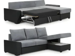 Canapé D'angle Convertible - En Tissu Marron Et Simili Chocolat, Angle Droit (vu De Face) - LUCAS -Canapé Soldes Boutique canape 9995811