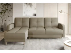 Canapé D'angle Convertible En Tissu Velours Luxe, Rangement - BEIGE, Angle Gauche (vu De Face), ROXANE VELOURS